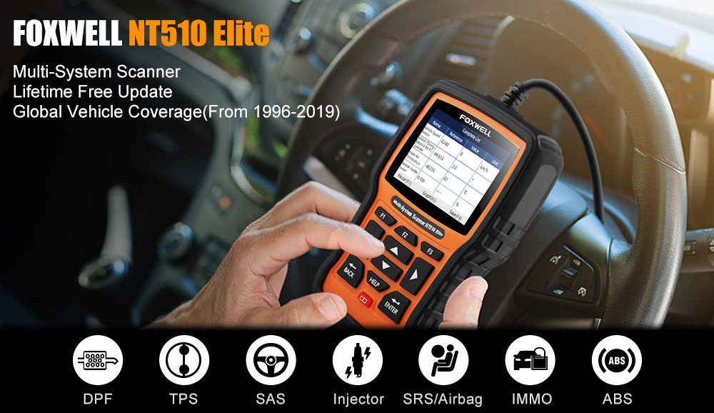 Foxwell NT510 Elite Multi-System Scanner with 1 Free Car Software+OBD Service Reset Bi-Directional Active Test