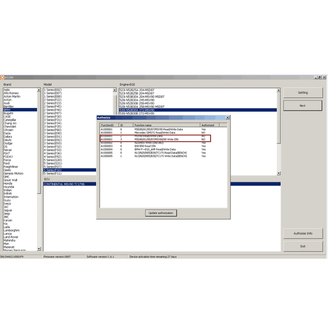 AT-200 Update for BMW MSD80/MSD81/MSD85/MSD87/MSV80/MSV90 Write ISN and MSV80 Read/Write ISN, Backup and Restore Data