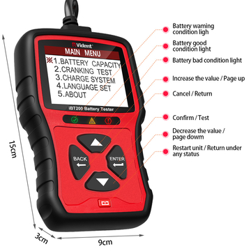 VIDENT iBT200 9V-36V Battery Tester for 12V Passenger Cars and 24V Heavy Duty Trucks 100 to 2000CCA Car Battery Analyzer