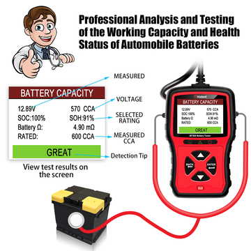 VIDENT iBT200 9V-36V Battery Tester for 12V Passenger Cars and 24V Heavy Duty Trucks 100 to 2000CCA Car Battery Analyzer