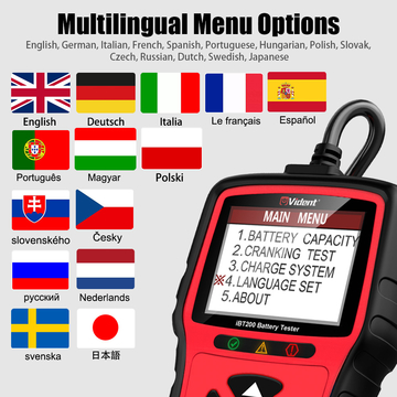 VIDENT iBT200 9V-36V Battery Tester for 12V Passenger Cars and 24V Heavy Duty Trucks 100 to 2000CCA Car Battery Analyzer