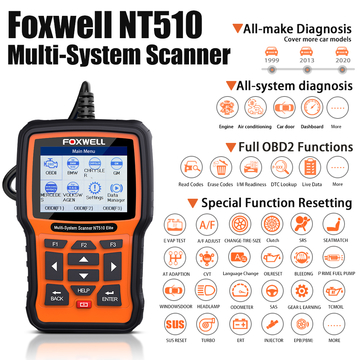 Foxwell NT510 Elite Multi-System Scanner with 1 Free Car Software+OBD Service Reset Bi-Directional Active Test