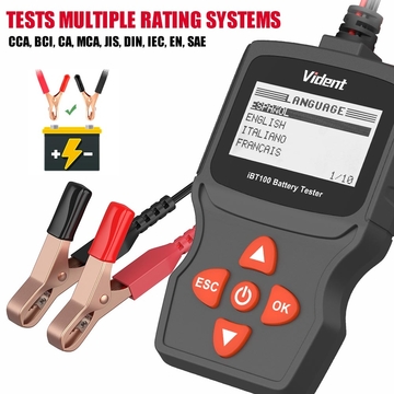 Vident iBT100 12V Battery Analyzer for Flooded, AGM,GEL 100-1100CCA Automotive Tester Diagnostic Tool